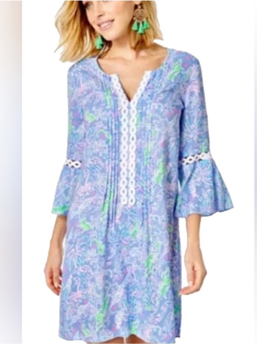 NWT Lilly Pulitzer Hollis Tunic Dress in the Turtle Package Size L Bell Sleeves